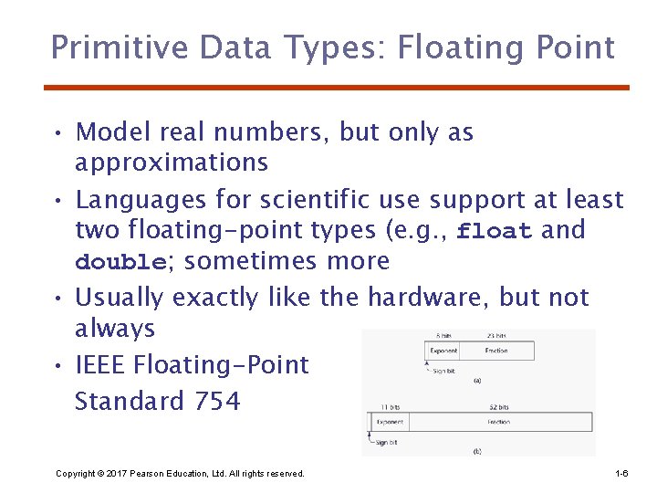 Primitive Data Types: Floating Point • Model real numbers, but only as approximations •