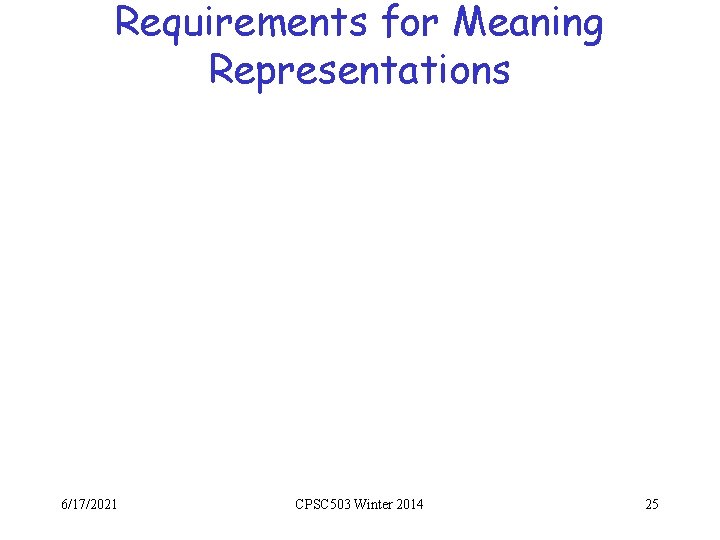 Requirements for Meaning Representations 6/17/2021 CPSC 503 Winter 2014 25 