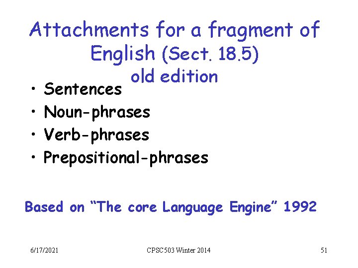 Attachments for a fragment of English (Sect. 18. 5) • • old edition Sentences