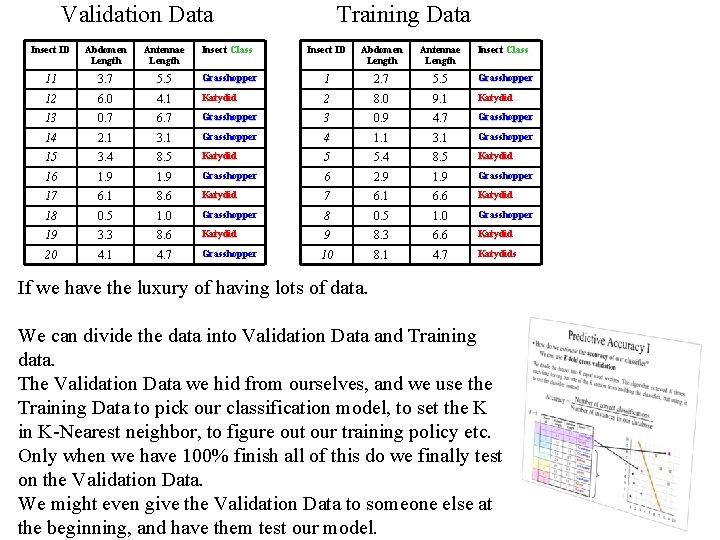 Validation Data Training Data Insect ID Abdomen Length Antennae Length Insect Class 11 3.