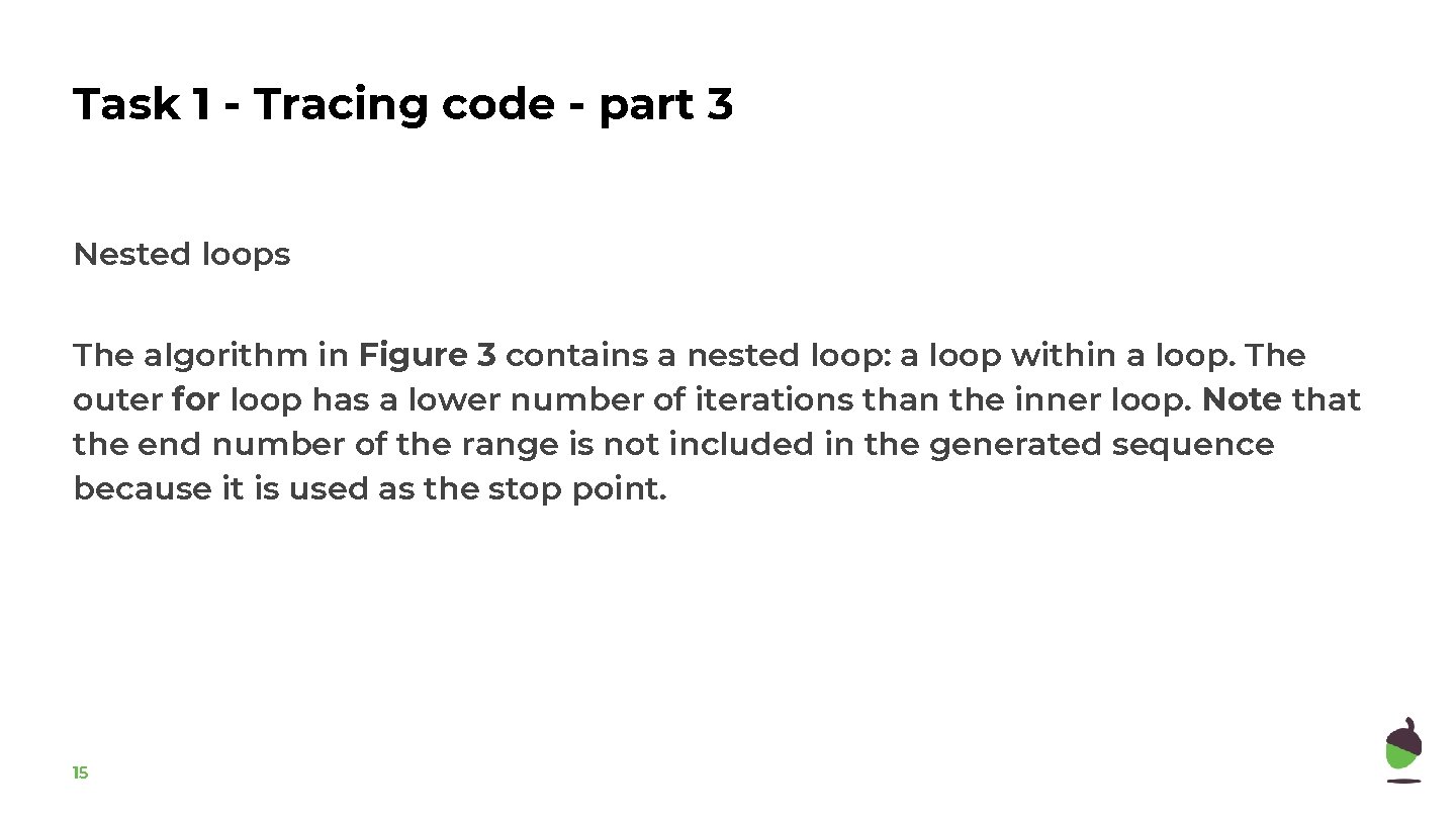 Task 1 - Tracing code - part 3 Nested loops The algorithm in Figure