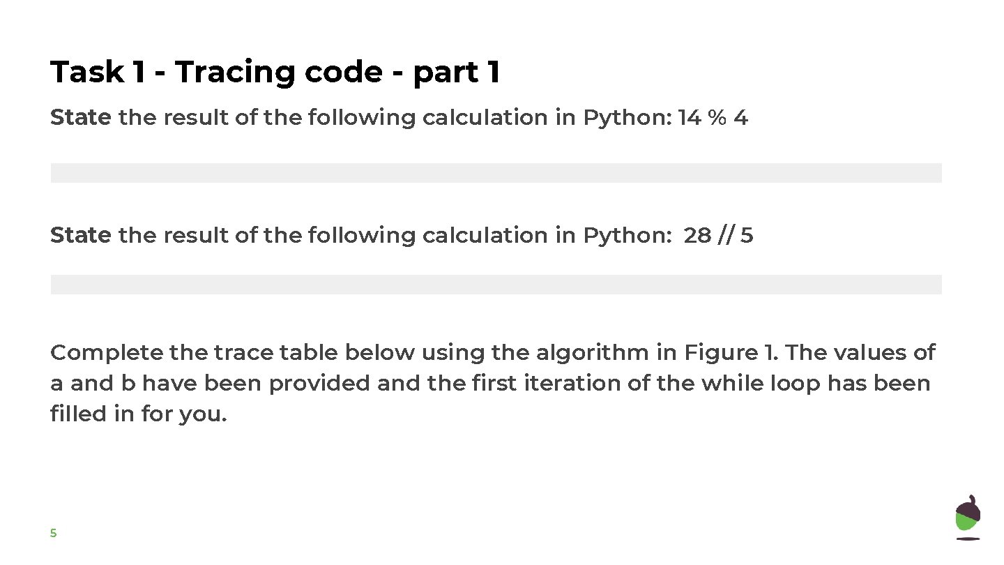 Task 1 - Tracing code - part 1 State the result of the following