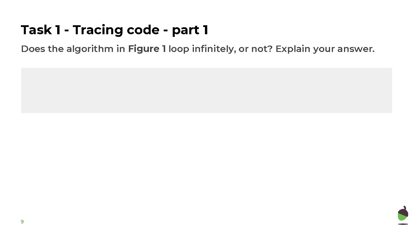 Task 1 - Tracing code - part 1 Does the algorithm in Figure 1