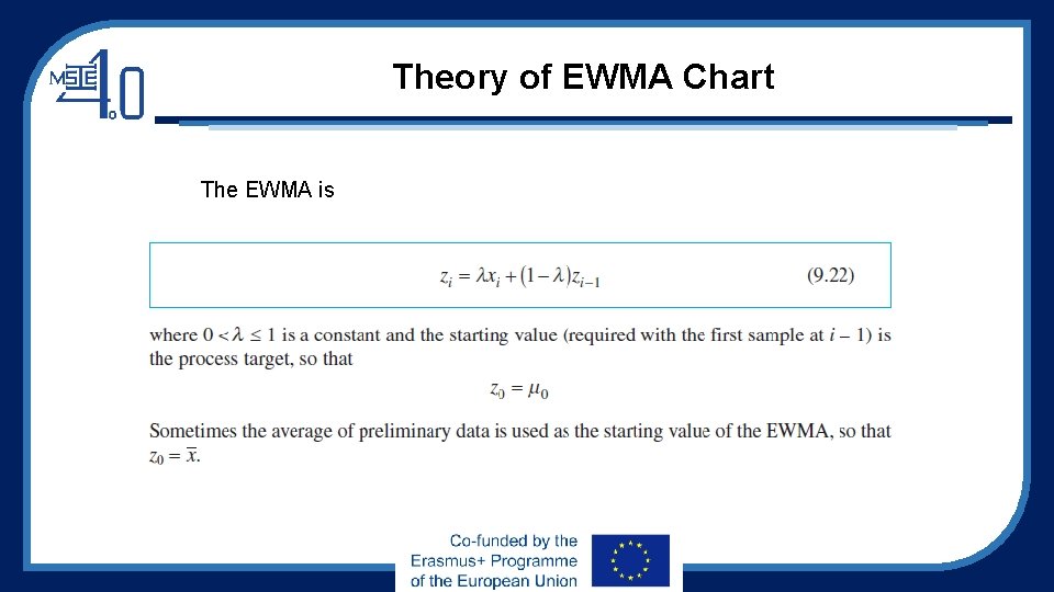 Theory of EWMA Chart The EWMA is 