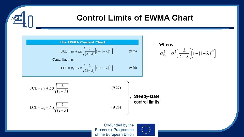 Control Limits of EWMA Chart Where, Steady-state control limits 