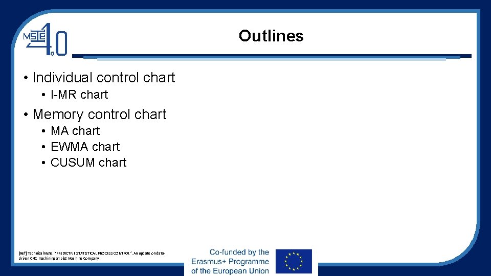 Outlines • Individual control chart • I-MR chart • Memory control chart • MA