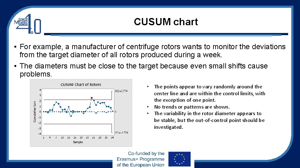 CUSUM chart • For example, a manufacturer of centrifuge rotors wants to monitor the