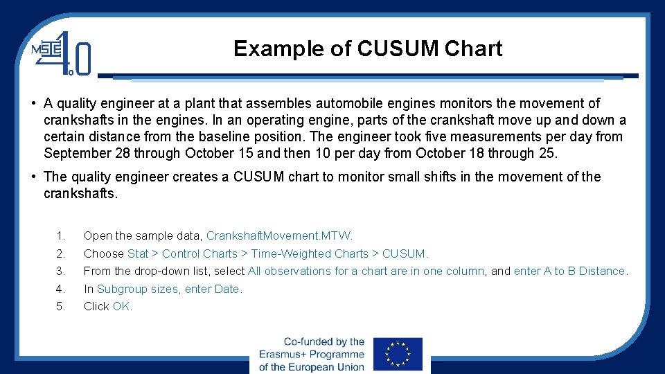 Example of CUSUM Chart • A quality engineer at a plant that assembles automobile