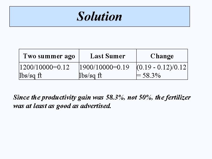 Solution Two summer ago 1200/10000=0. 12 lbs/sq ft Last Sumer 1900/10000=0. 19 lbs/sq ft