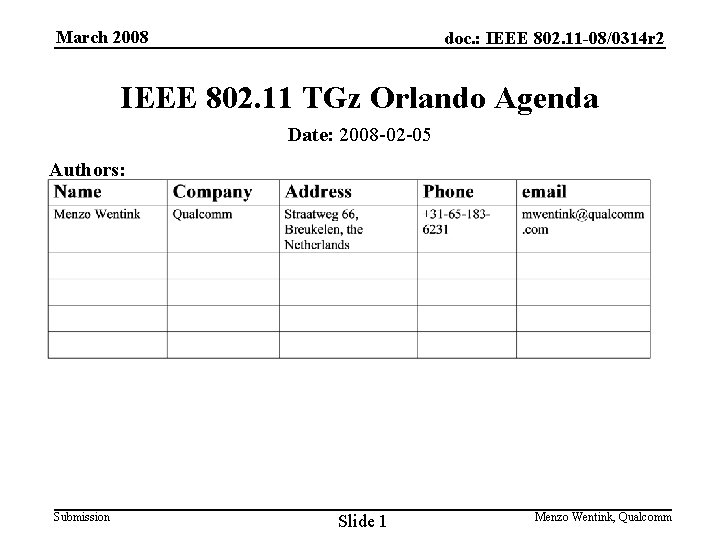 March 2008 doc. : IEEE 802. 11 -08/0314 r 2 IEEE 802. 11 TGz