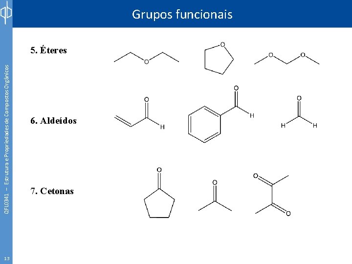 QFL 0341 – Estrutura e Propriedades de Compostos Orgânicos Grupos funcionais 5. Éteres 13