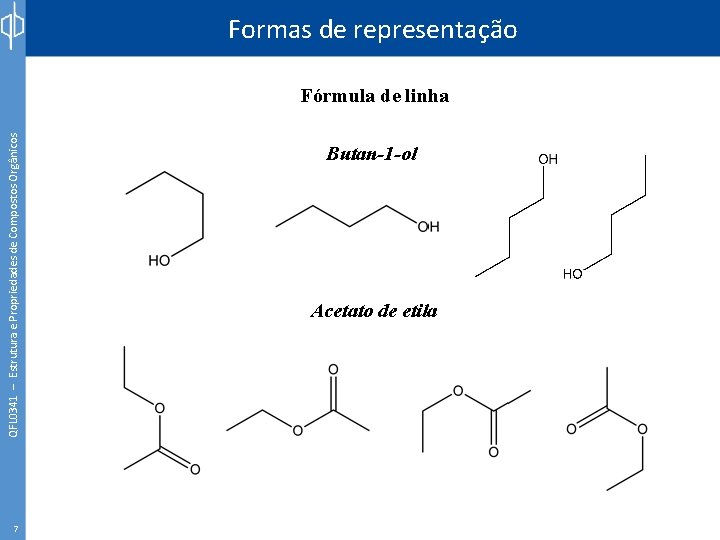 Formas de representação QFL 0341 – Estrutura e Propriedades de Compostos Orgânicos Fórmula de