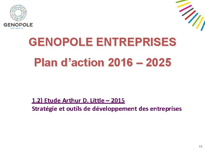 GENOPOLE ENTREPRISES Plan d’action 2016 – 2025 1. 2) Etude Arthur D. Little –