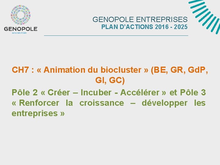 GENOPOLE ENTREPRISES PLAN D’ACTIONS 2016 - 2025 CH 7 : « Animation du biocluster