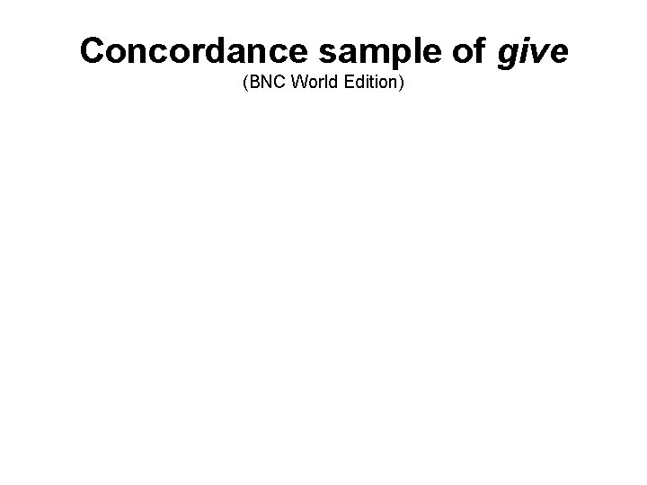 Concordance sample of give (BNC World Edition) 