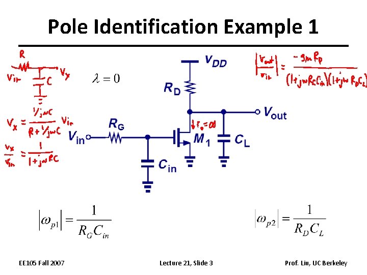 Pole Identification Example 1 EE 105 Fall 2007 Lecture 21, Slide 3 Prof. Liu,