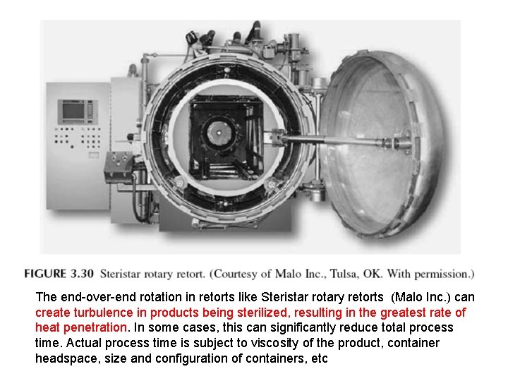 The end-over-end rotation in retorts like Steristar rotary retorts (Malo Inc. ) can create