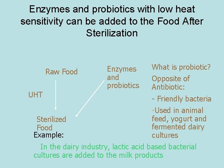 Enzymes and probiotics with low heat sensitivity can be added to the Food After