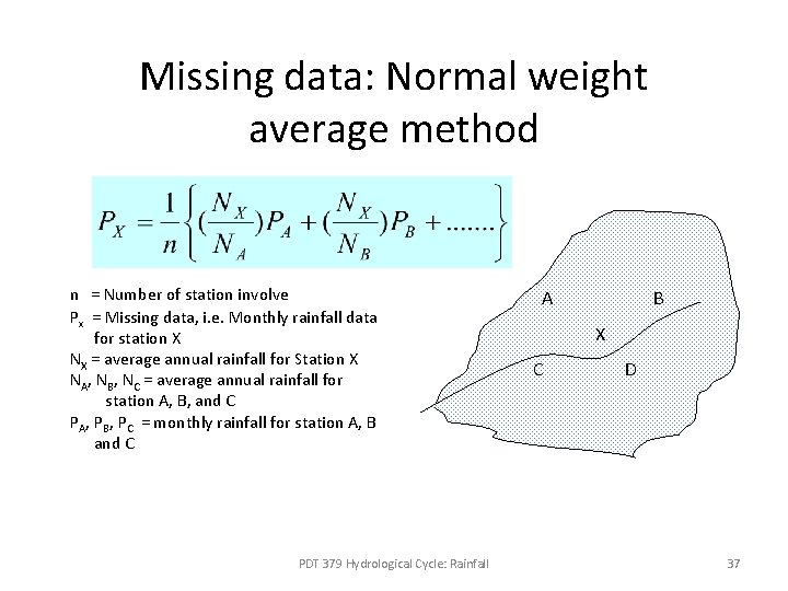 Missing data: Normal weight average method n = Number of station involve Px = Missing data: Normal weight average method n = Number of station involve Px =