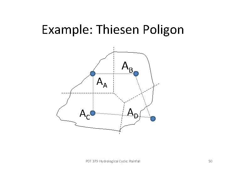 Example: Thiesen Poligon AA AC AB AD PDT 379 Hydrological Cycle: Rainfall 50 Example: Thiesen Poligon AA AC AB AD PDT 379 Hydrological Cycle: Rainfall 50