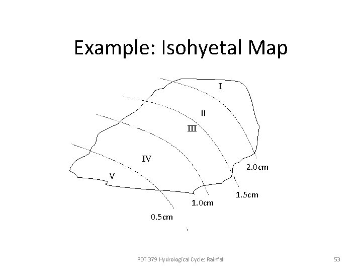 Example: Isohyetal Map I II IV 2. 0 cm V 1. 0 cm 1. Example: Isohyetal Map I II IV 2. 0 cm V 1. 0 cm 1.