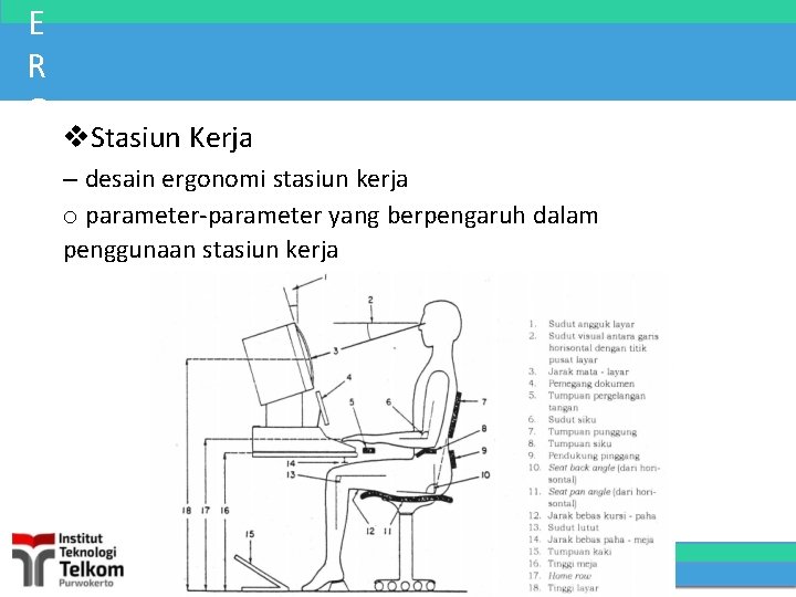 E R G Stasiun Kerja O – desain ergonomi stasiun kerja N o parameter-parameter