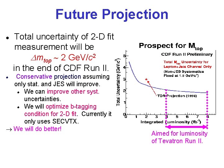 Future Projection l Total uncertainty of 2 -D fit measurement will be Dmtop 2