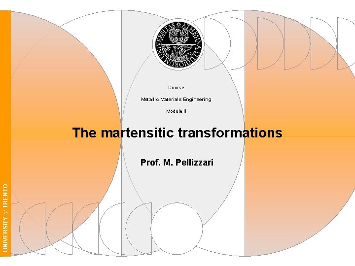 Course Metallic Materials Engineering Module II The martensitic transformations UNIVERSITY OF TRENTO Prof. M.