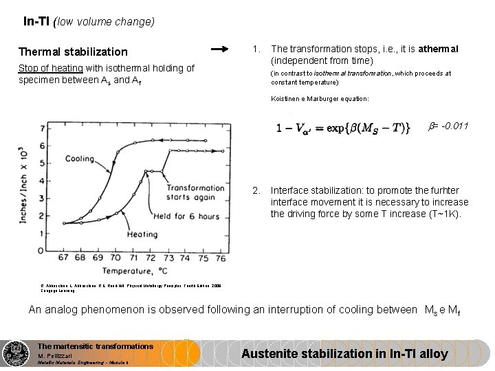 In-Tl (low volume change) Thermal stabilization 1. Stop of heating with isothermal holding of