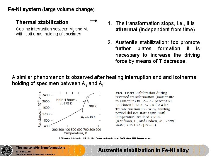 Fe-Ni system (large volume change) Thermal stabilization Cooling interruption between Ms and Mf with