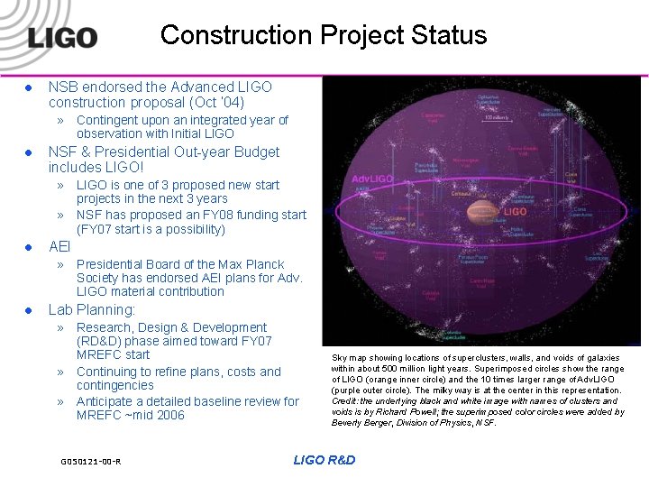 Construction Project Status l NSB endorsed the Advanced LIGO construction proposal (Oct ’ 04)