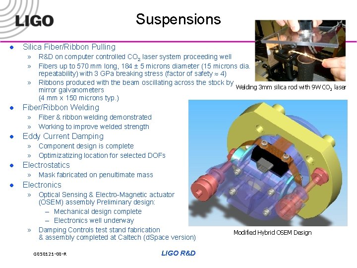 Suspensions l Silica Fiber/Ribbon Pulling » R&D on computer controlled CO 2 laser system