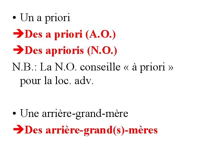  • Un a priori Des a priori (A. O. ) Des aprioris (N.