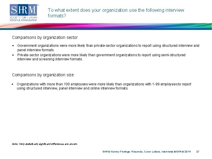 To what extent does your organization use the following interview formats? Comparisons by organization