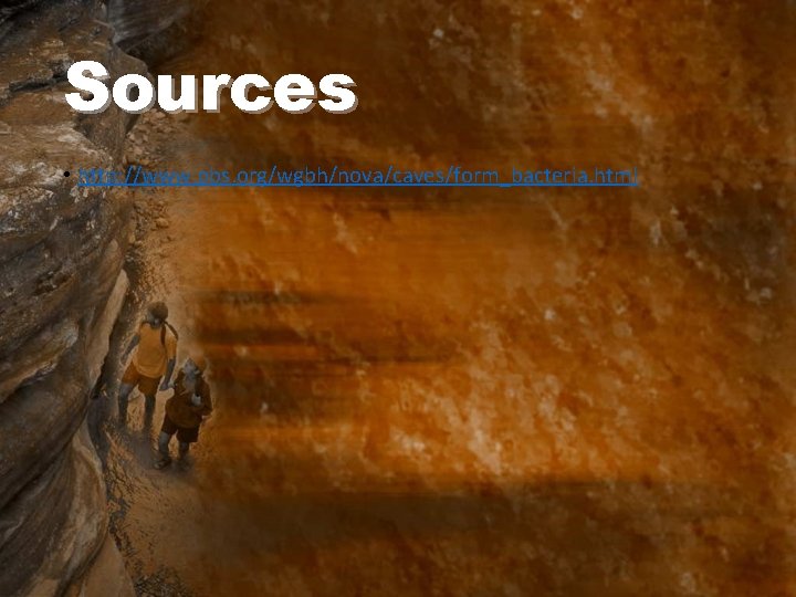 Sources • http: //www. pbs. org/wgbh/nova/caves/form_bacteria. html 