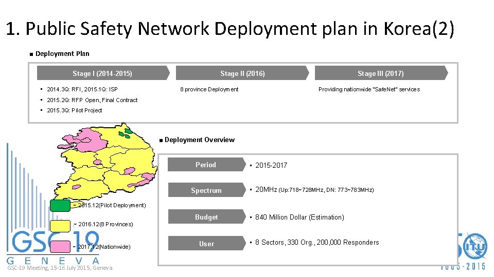 1. Public Safety Network Deployment plan in Korea(2) ■ Deployment Plan Stage I (2014