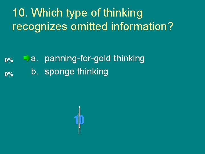 10. Which type of thinking recognizes omitted information? a. panning-for-gold thinking b. sponge thinking