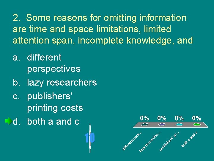 2. Some reasons for omitting information are time and space limitations, limited attention span,