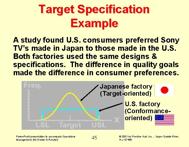 Target Specification Example A study found U. S. consumers preferred Sony TV’s made in