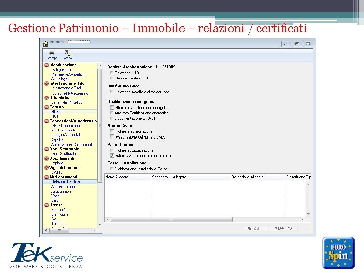 Gestione Patrimonio – Immobile – relazioni / certificati ******* 