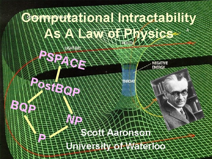 Computational Intractability As A Law of Physics PSPA CE Post BQP NP P Scott