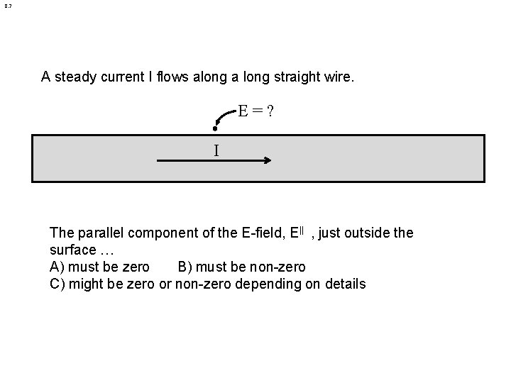8. 7 A steady current I flows along a long straight wire. E=? I