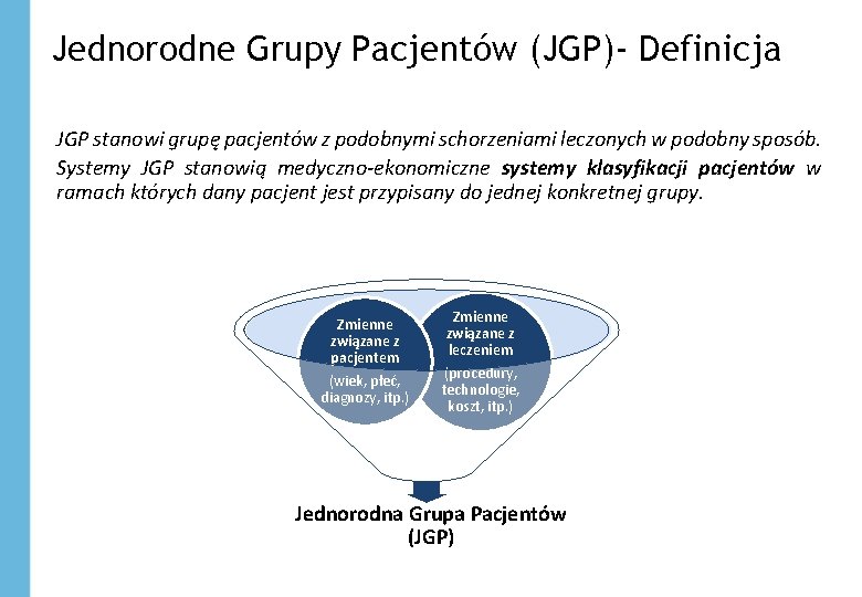 Jednorodne Grupy Pacjentów (JGP)- Definicja JGP stanowi grupę pacjentów z podobnymi schorzeniami leczonych w