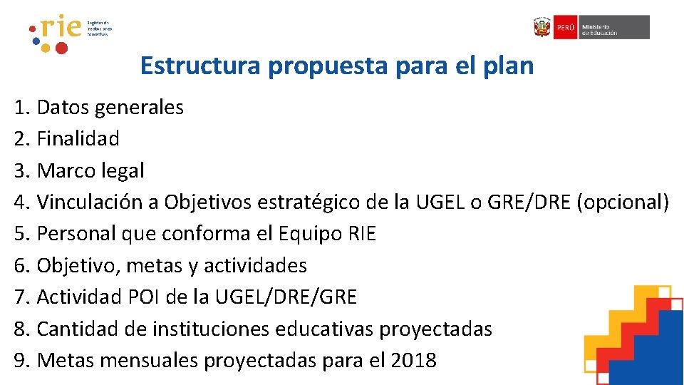 Estructura propuesta para el plan 1. Datos generales 2. Finalidad 3. Marco legal 4.