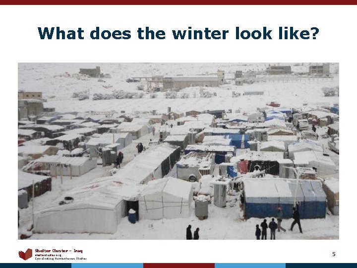 What does the winter look like? Shelter Cluster – Iraq sheltercluster. org Coordinating Humanitarian