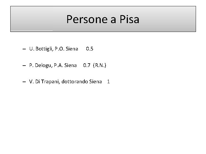 Persone a Pisa – U. Bottigli, P. O. Siena – P. Delogu, P. A.