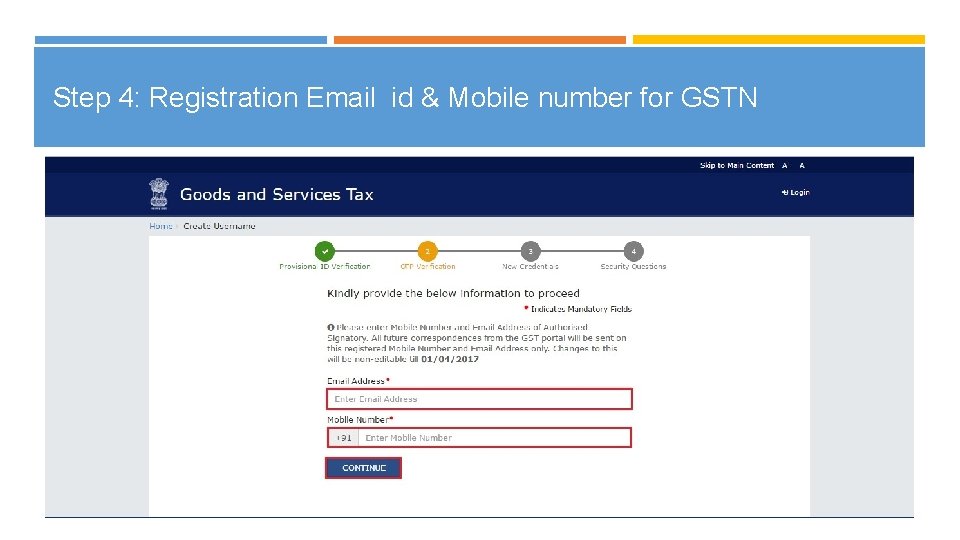 Step 4: Registration Email id & Mobile number for GSTN 19 