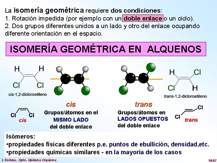 La isomería geométrica requiere dos condiciones: 1. Rotación impedida (por ejemplo con un doble