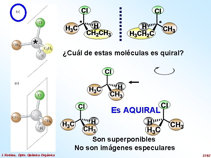 * ¿Cuál de estas moléculas es quiral? Es AQUIRAL Son superponibles No son imágenes