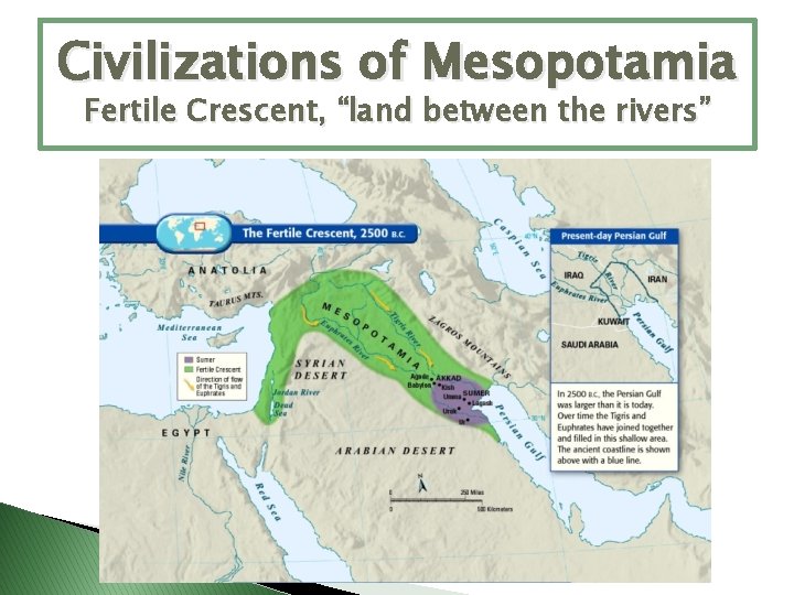 Civilizations of Mesopotamia Fertile Crescent, “land between the rivers” 